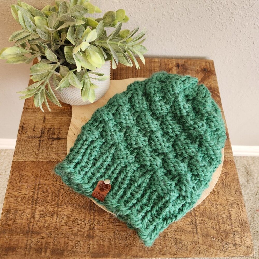 Green Handmade Knit Winter Hat